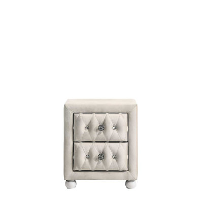 Beige Fabric Nightstand With 2 Wood And Foam Drawers, Side Metal Glide 3/4 Extension, Stop Design, 16.64In Width, Depth, Height, 80Lbs Load Capacity Featuring Fabric, Storage Drawers Of Particle