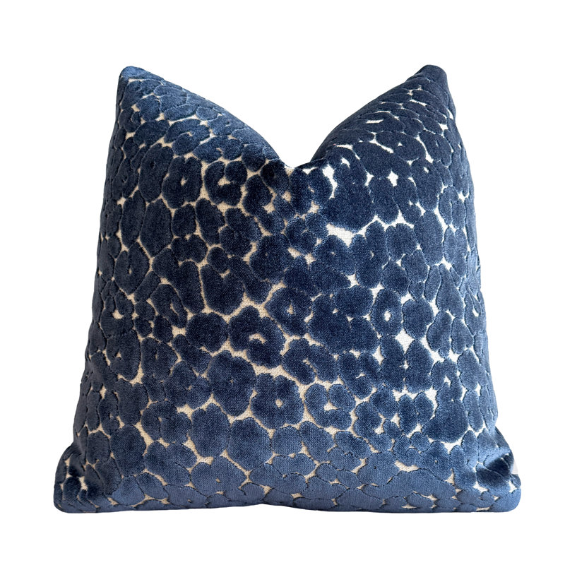 Animal Print Velvet Throw Pillow Cover, 20"H x 20"W, Navy
