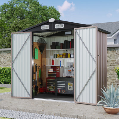 6x4 ft Heavy-Duty Galvanized Steel Outdoor Storage Shed with Floor