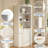 71" Tall Bookshelf with Fluted Doors, 5 Tier Bookcase Display Shelves with Storage Cabinet & Adjustable Shelf, Mid-Century Modern Bookshelves, White