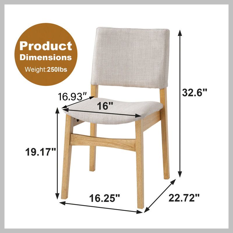 Upholstered Stackable Dining Chairs Set of 2 - Linen Fabric Seat & Backrest, Solid Wood Frame, Rustic Kitchen Chairs for Dining Room, Living Room, Natural