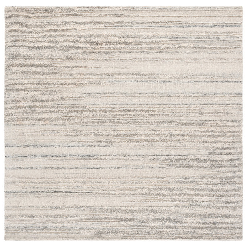 Abstract Hand Tufted Wool, Cotton Striped Indoor Rug, Square 6'