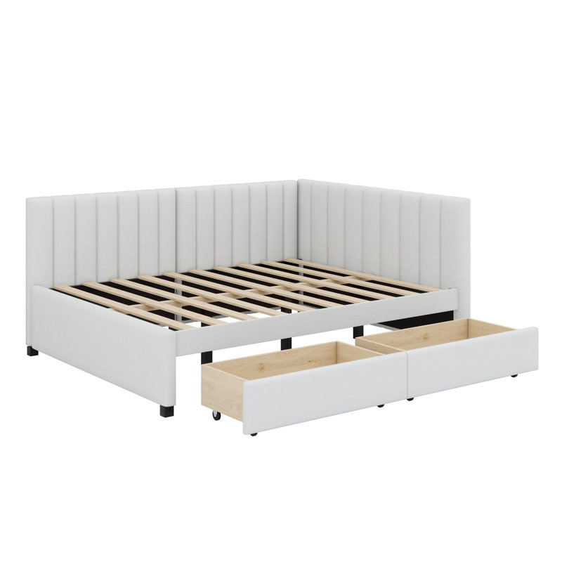 Lit de jour rembourré avec 2 tiroirs de rangement, Beige