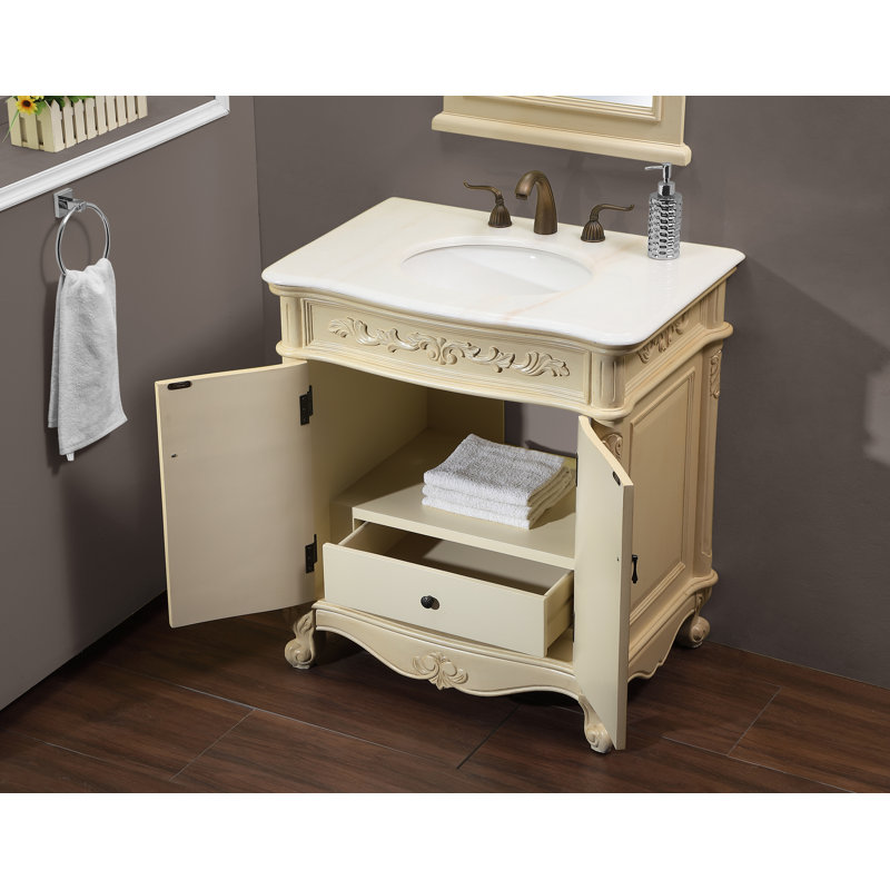 32'' Single Bathroom Vanity with Marble Top, Antique Ivory