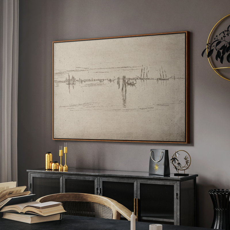 " Vintage Sketch-LXXVI ", Walnut Floater Framed Canvas, 17" H x 25" W x 2" D