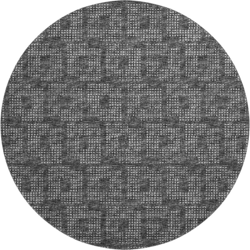 Premium Machine Washable Mayfield AMF33 Geometric Rug, 8' Round, Black
