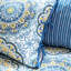 Housse de lit de jour réversible 6 pièces en bleu - avec grand médaillon imprimé et revers rayé, taille simple, housse incluse, 3 taies décoratives, 1 coussin décoratif, revers lavable à la machine, motif imprimé