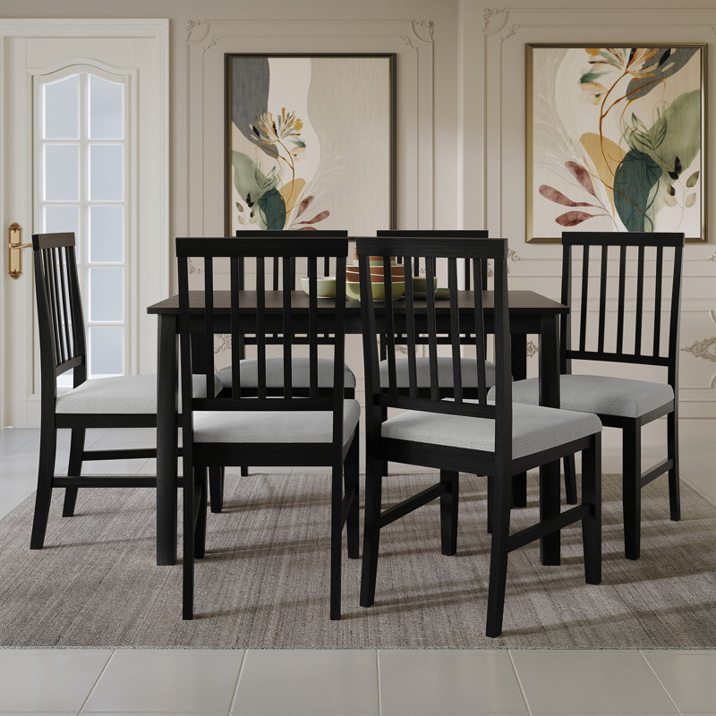 Nivens Dining Set, 7 Pieces: Table, 6 Chairs, Black