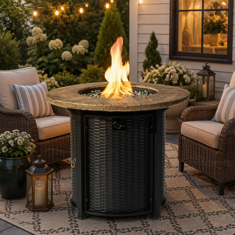 Table de foyer au propane de 76 cm (30 pouces) avec imitation bois, 50 000 BTU, idéale pour les réunions en plein air et les soirées chaleureuses.
