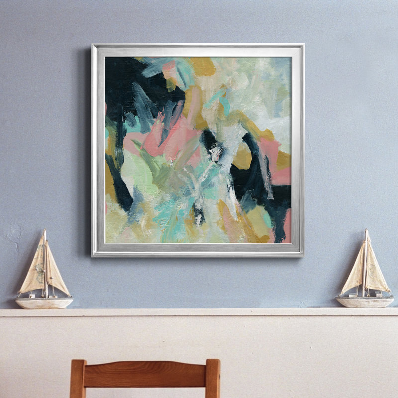 Vitalité - Peinture sur toile encadrée, Encadrement argenté, H 26,5 po x l 26,5 po x P 1,5 po