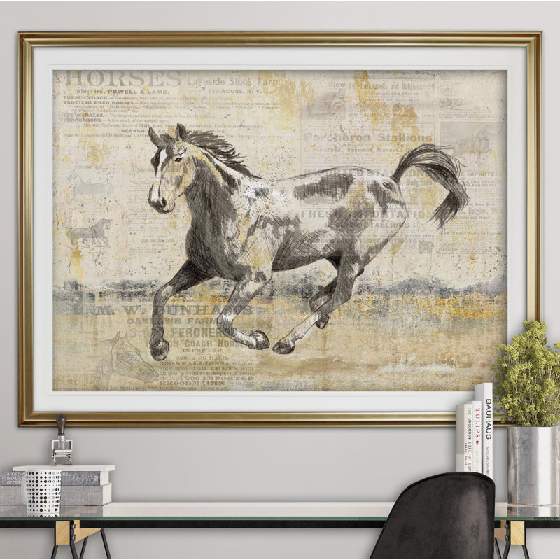 Golden Stallion II - imprimé, Cadre doré, H 28 po x l 38 po x P 1,5 po