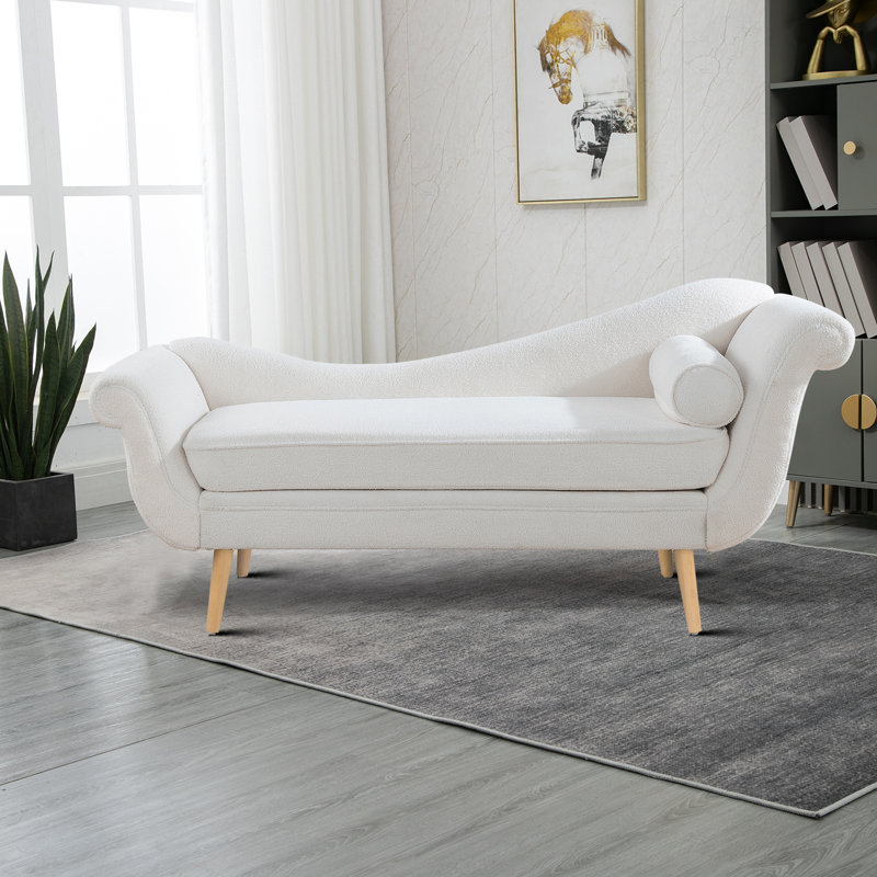 Chaise longue rembourrée avec coussin Enmond, Velours ourson blanc, Brun