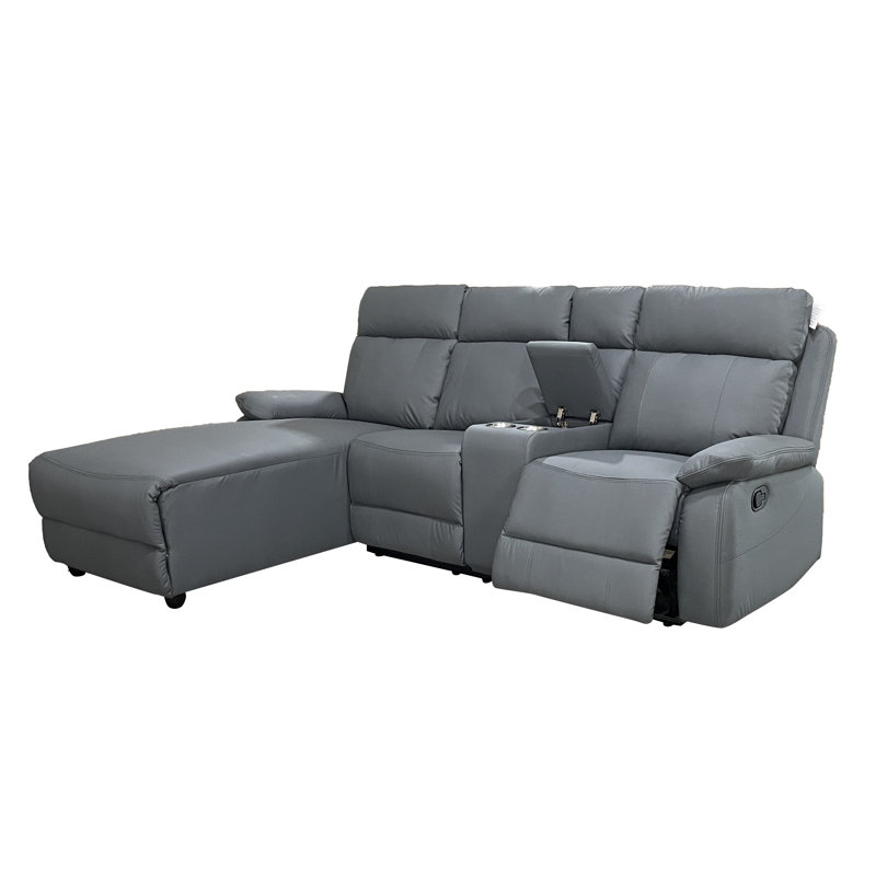 DS Living Home Furniture 3 Seater Leather Match Reclining Sofa & Chaise, Left Hand Facing, Grey