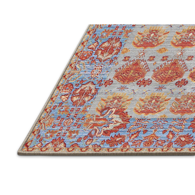 Tapis traditionnel rouge / bleu, Rectangle 5 pi x 7 pi