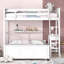 Lit simple superposé au dessus d'un lit double avec bureau, blanc-176692337-176692350