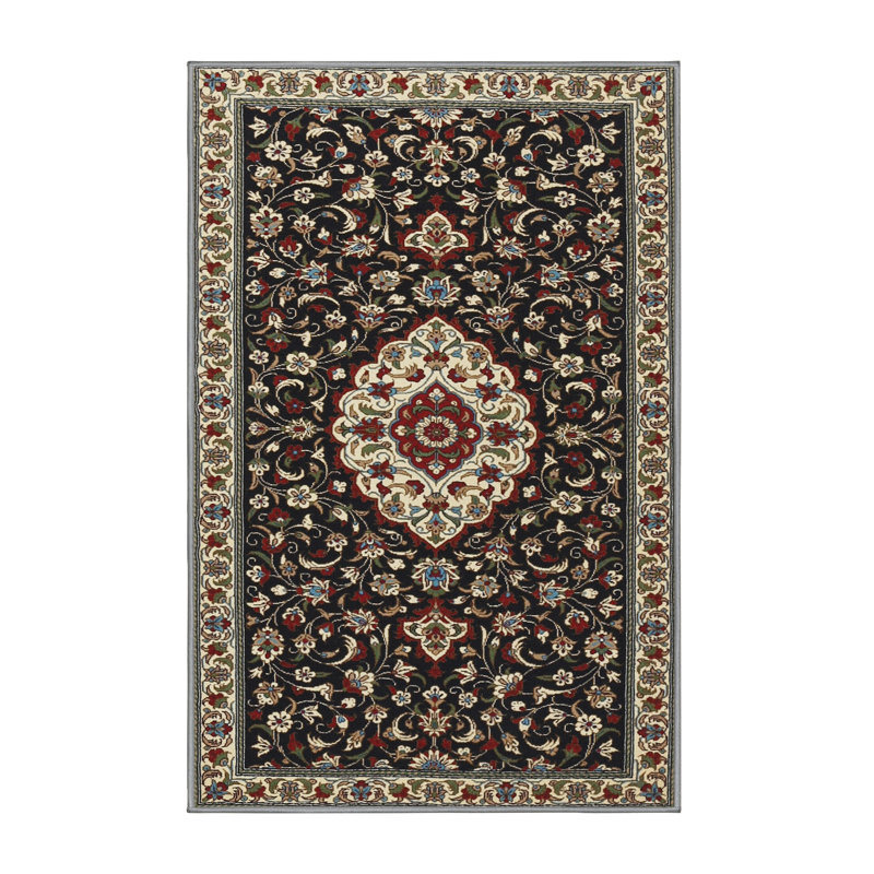 Tapis noir/beige traditionnel, Rectangle 5 pi x 7 pi