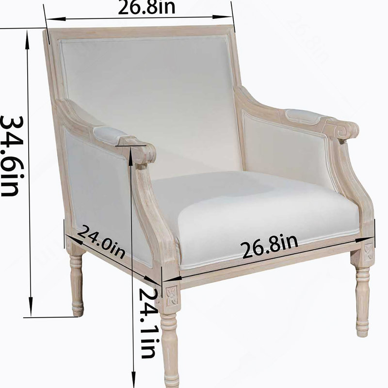 Fauteuil d'appoint français avec cadre en bois et revêtement en lin