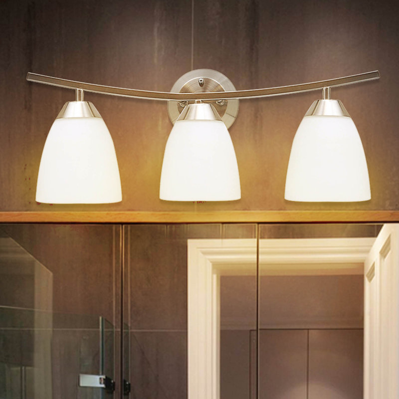 Éclairage pour meuble-lavabo 3 lumières, applique murale de 22 pouces avec abat-jour en verre blanc, luminaire de salle de bain moderne pour miroir, salle de bain, hôtel