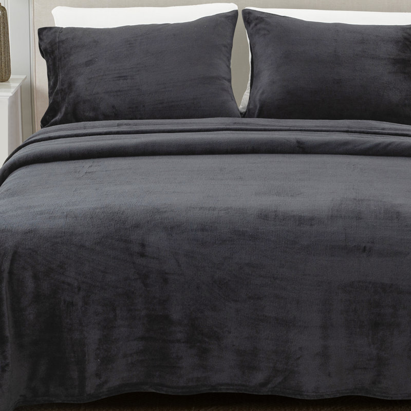 Ensembles de draps en velours ultra doux, Jumeau, Noir