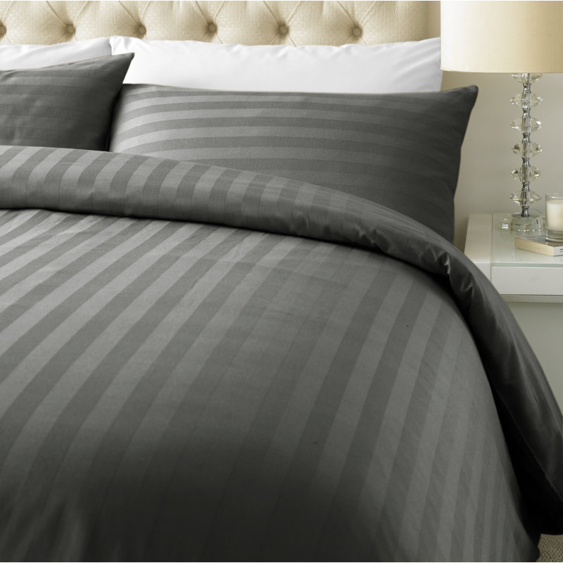 Nome Satin Solid Colour Duvet Cover Set with Pillowcases Included, Super King - 2 Standard Pillowcases, Steel Grey