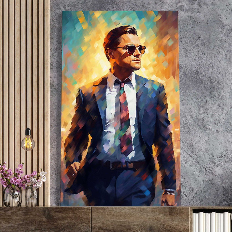 Leonardo DiCaprio as Jordan Belfort - peinture sur toile tendue, H 30 po x l 18 po x P 1 po