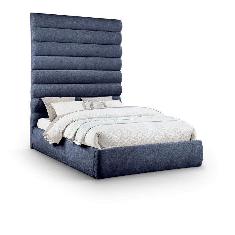 Adam Fabric Bed, Navy, Queen, Chenille Fabric