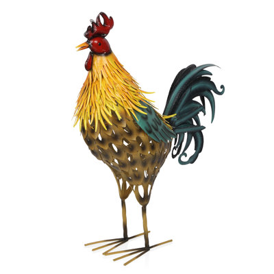 Metal Feathered Rooster Statue