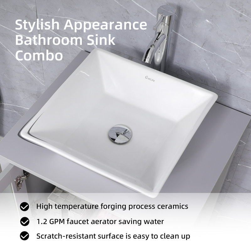 Meuble-lavabo double 60 po avec comptoir en bois manufacturé, lavabo vasque, robinet et bonde , Gris