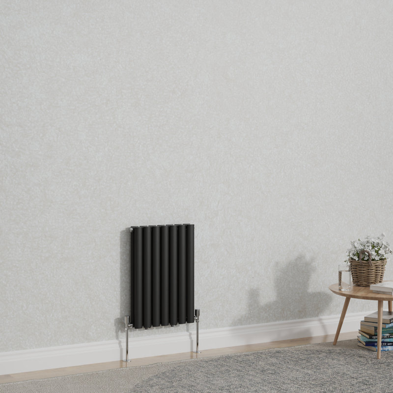 Shoshana Vertical Oval Panel Radiator, 180cm H x 23.6cm W, 2, Normal Black