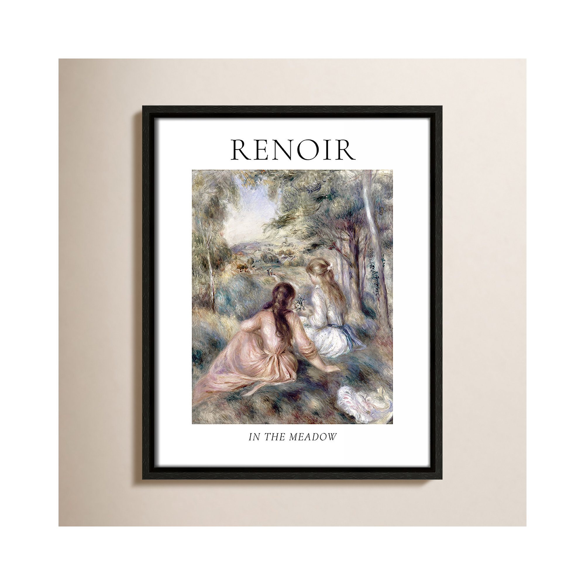 Old Masters Collection " In The Meadow " by Auguste Renoir, Espresso Floater Frame, No, 37.5" H x 25.5" W x 2" D