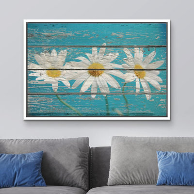 Vintage Daisy Flowers On Wood Effect Background Rustic Pictures Large Framed Print Canvas Wall Art