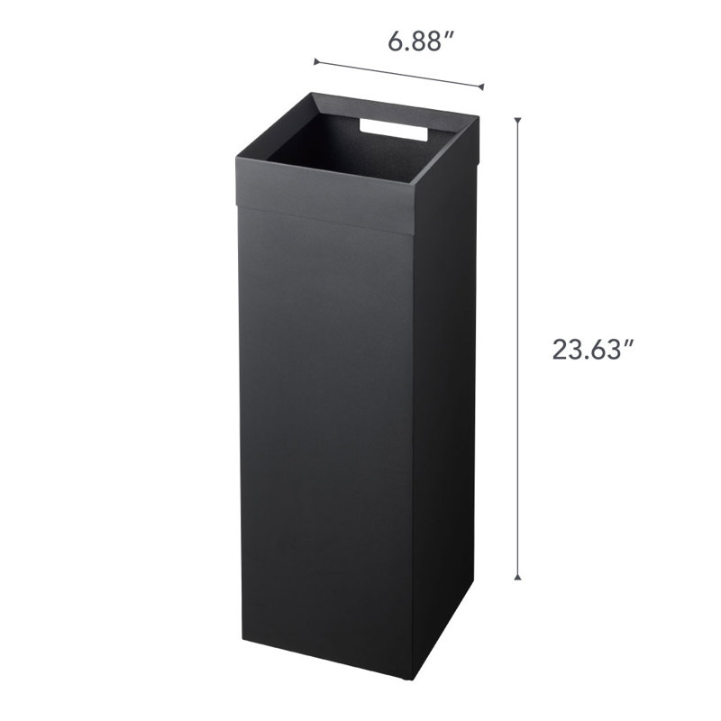 Black Tall Steel Trash Can with Handle and Lid