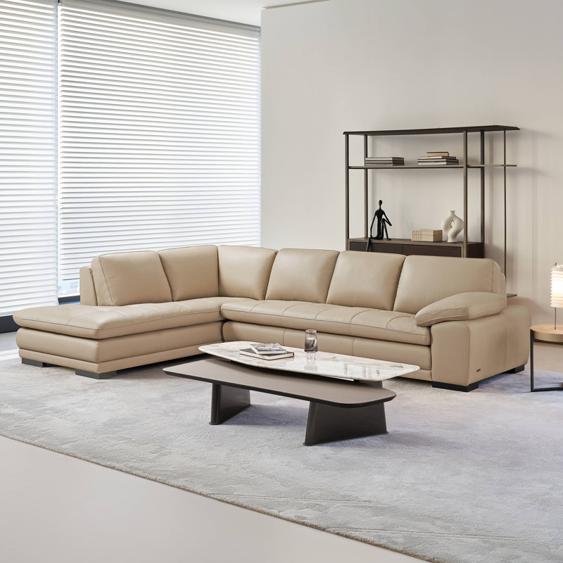 124" Wide Leather Match Sofa & Chaise, Left Hand Facing, Taupe Leather Match