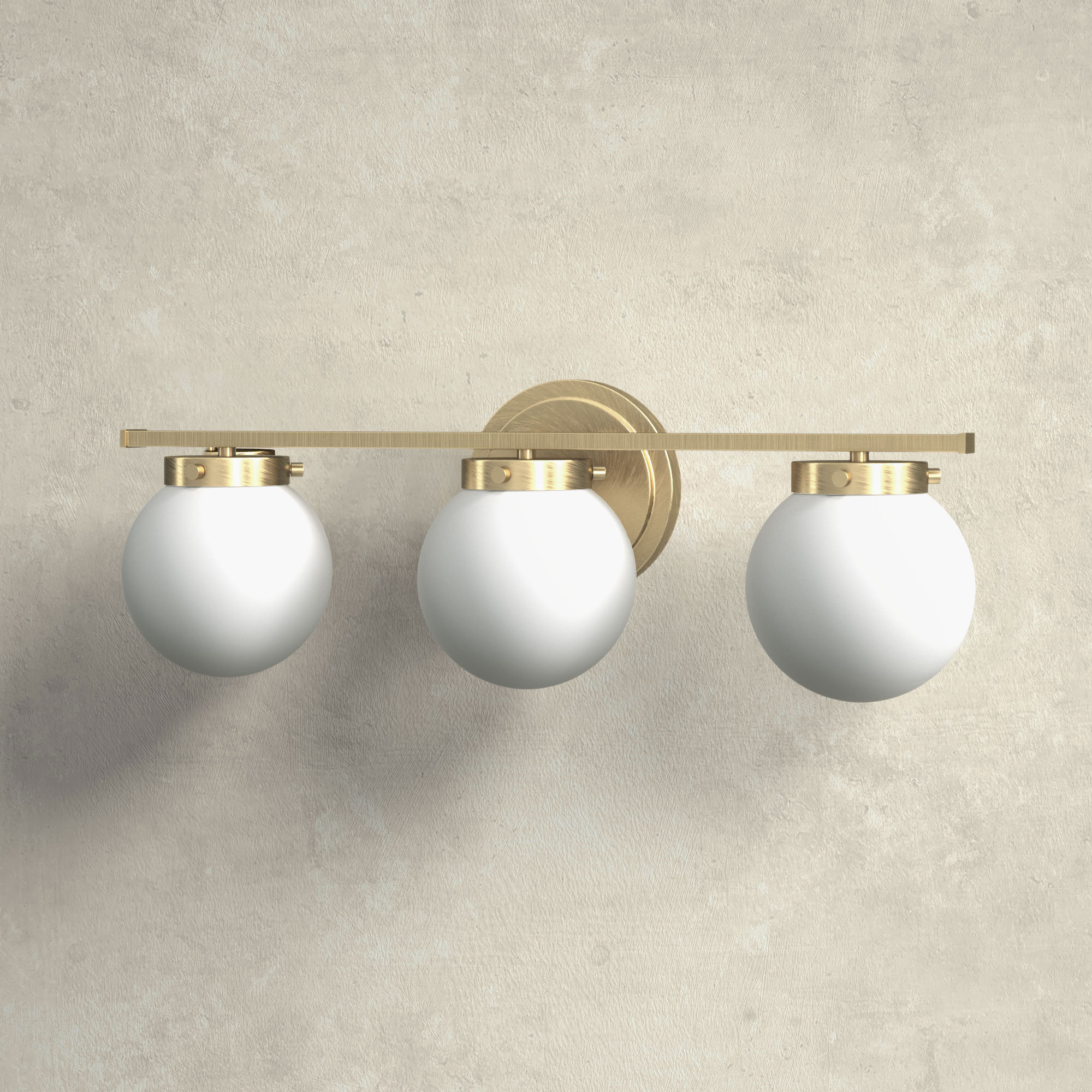 Finian 3 Light Dimmable Vanity Light, Natural Brass, White