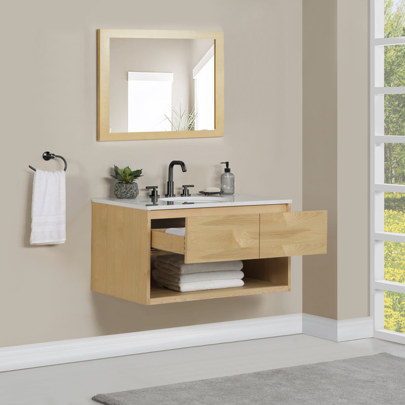 Redbridge 36'' Single Wall Mounted Bathroon Vanity with Quartz Top