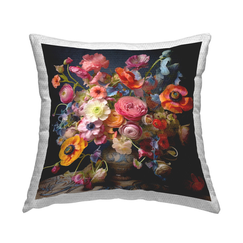 Coussin décoratif d'extérieur à imprimé bouquet mixte par Lazar Studio