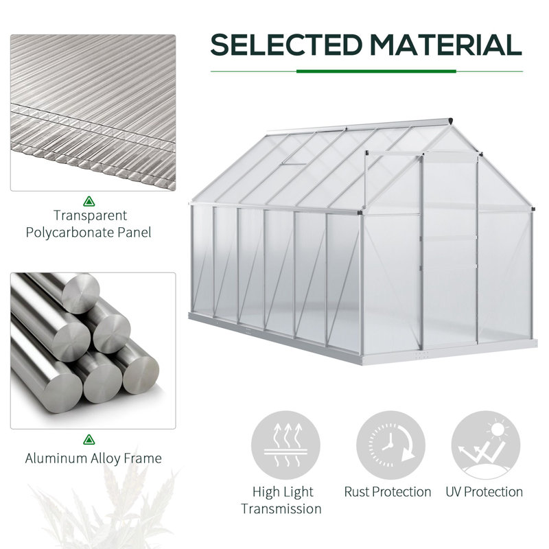Silver Polycarbonate Walk-In Garden Greenhouse with Aluminum Frame