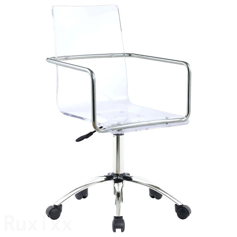 Chaise de bureau en acrylique transparent et chrome, avec roulettes