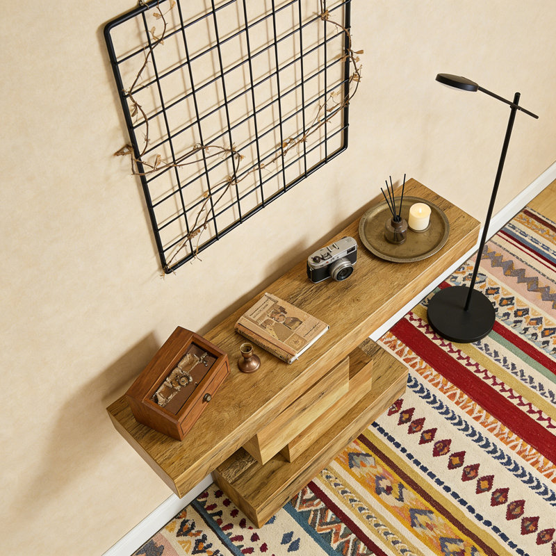 Wood Sofa Table Accent Table with Geometric Base, Light Brown