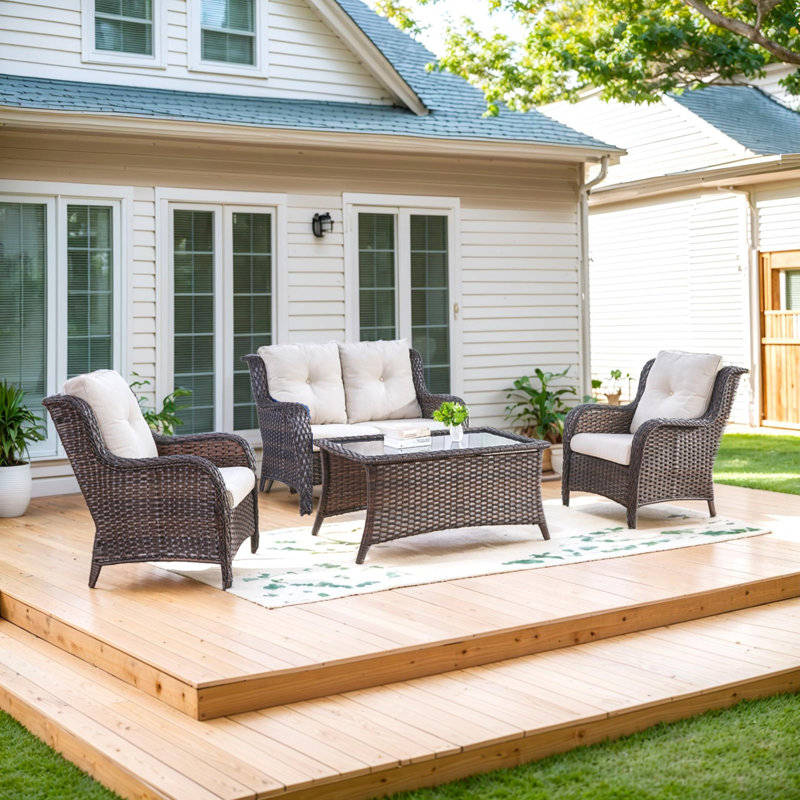 Carolina 4 - Person Patio Conversation Set with Cushions, Brown, Beige