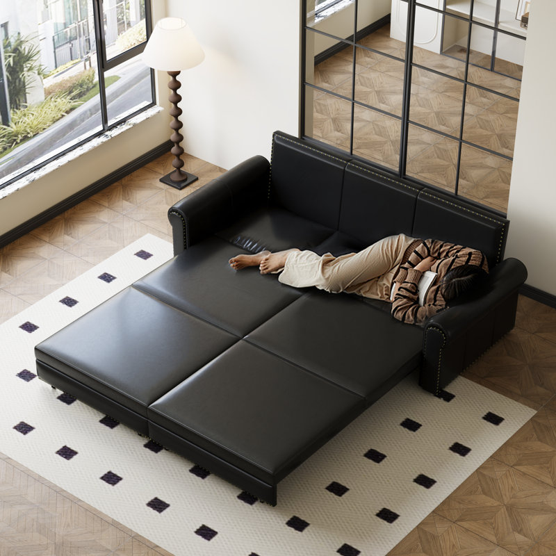Glaum Faux Leather Sleeper Sofa with Pull-Out Bed & Nailhead Trim