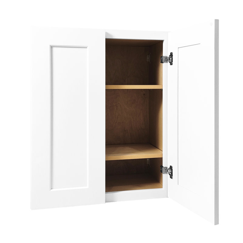 Armoire murale en bois massif avec 2 portes et 3 tablettes réglables pour le garage de la cuisine.