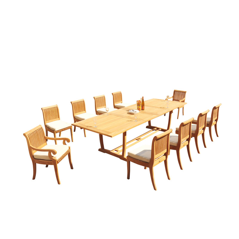 Ensemble de salle à manger 11 pièces en teck Maskell, L 118 po x l 40 po x H 30,5 po