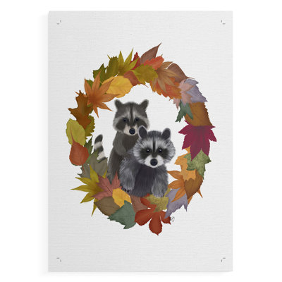 Couronne de ratons laveurs feuille d'automne - impression sur toile seulement - non encadrée