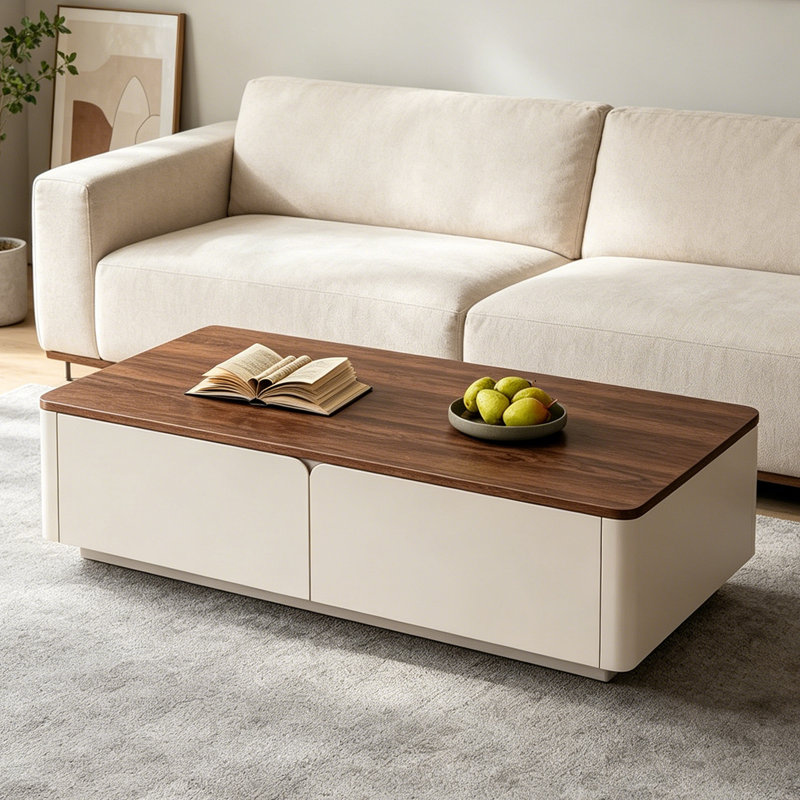French-style solid wood storage coffee table, 16.5" H x 47.2" L x 23.6" W