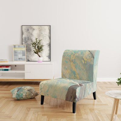 Fauteuil de chambre rembourré en velours nautique et côtier Minéral Landscape in Blue, Cream and Brown