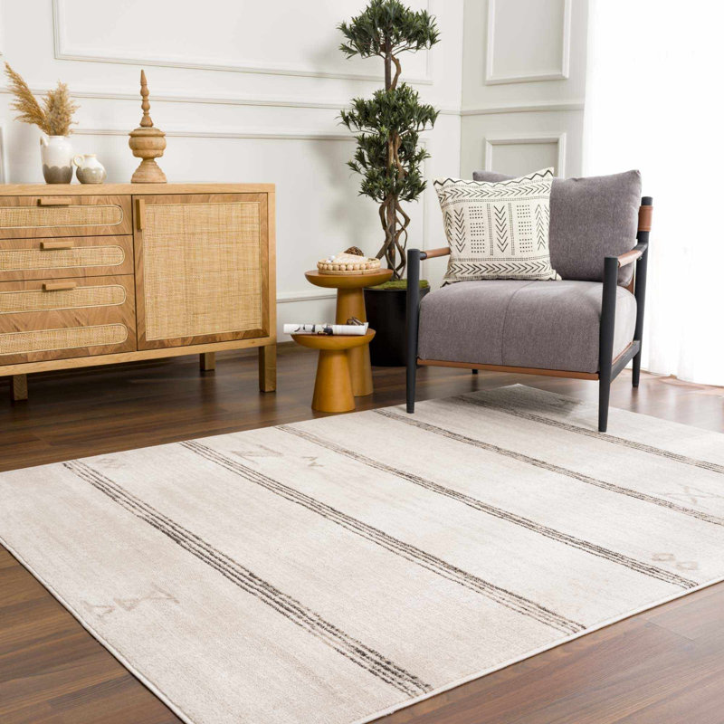 Deha Abstract Striped Beige Area Rug, Rectangle 5'3" x 7'