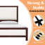 Lit plateforme en bois massif avec garniture cloutée et lin-1611162231-1611162224
