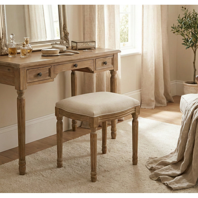 Solid + Manufactured Wood Accent Stool, Beige