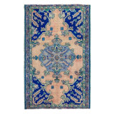 Vintage One-of-a-Kind 3'5" X 5'6" 1970s Wool Area Rug Blue